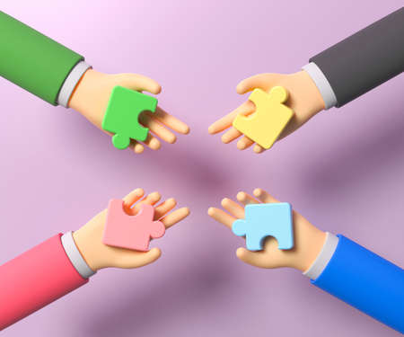 3D jigsaw puzzle pieces on pink background. Problem-solving, business concept. 3d illustrationの写真素材