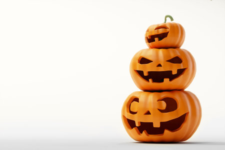 Stack of Halloween Pumpkins on white. 3d illustrationの写真素材