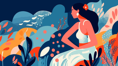 Vector illustration of a girl in a swimsuit on the beach.のイラスト素材