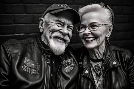 Portrait of a happy senior couple. Black and white photo.の素材