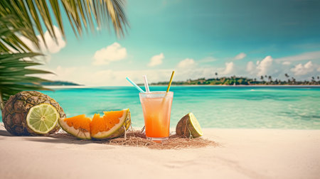 Cocktail on the beach at Maldives. summer holiday conceptの素材