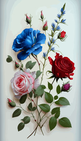 Hand drawn watercolor illustration with roses and bluebells. Floral background.のイラスト素材