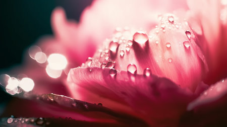 Pink peony flower with water drops on petals close-upの素材