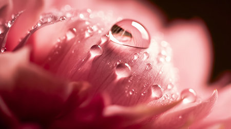 Water drops on a pink peony flower petals with shallow depth of fieldの素材