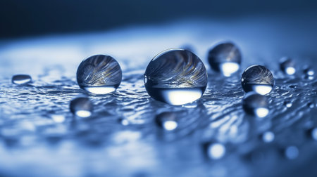 Water drops on the surface of the water. Shallow depth of field.の素材