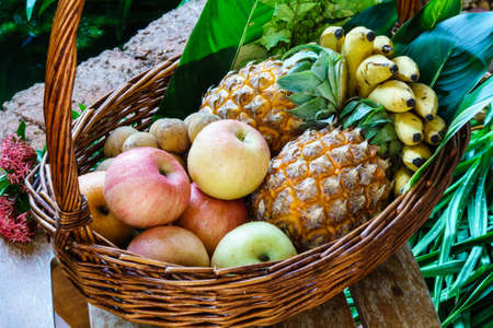 Fresh fruits in a basketの写真素材