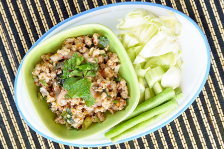 thai food spicy minced chicken saladの写真素材