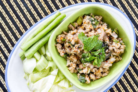 thai food spicy minced chicken saladの写真素材