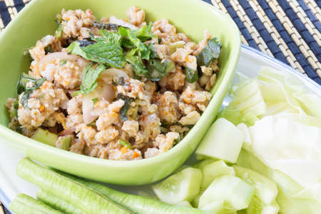 thai food spicy minced chicken saladの写真素材