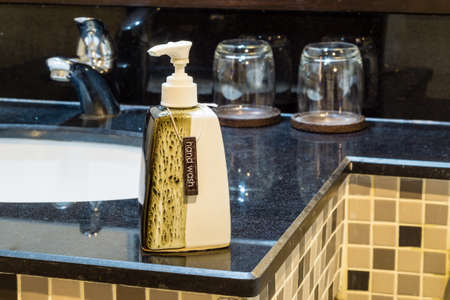 hand wash dispensers in bath roomの写真素材