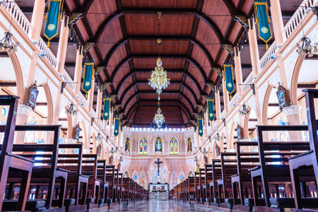 CHANTABURI, THAILAND - 2015 SEPTEMBER 26 : The interiors of The Roman Catholic Maephra Patisonti Niramon Church is located in Chantaburi province, Thailand at September 26,2015. Often described as the most beautiful church in Thailand.のeditorial素材