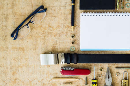 Man's accessories Top view with copy spaceの写真素材