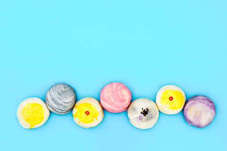 Chinese Pastry or Moon cake or Mung bean filling cake or Egg yolk shortcake, Asian Traditional Dessert with copy spaceの写真素材