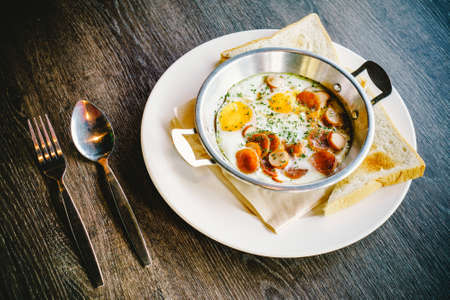 Indochina pan fried egg with toppings, Breakfast food in Thailand - Filter Effectの写真素材