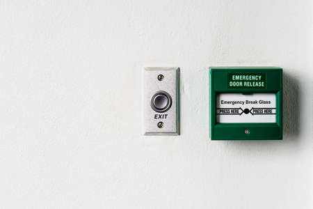 Emergency door release break point and door exit buttonの写真素材