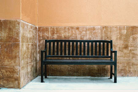 Empty wooden public benchの写真素材