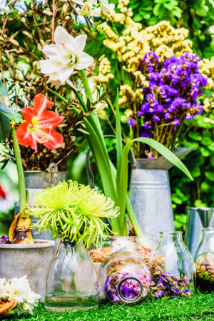 Home decoration idea, Flowers in a clear bottleの写真素材