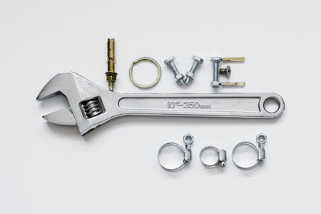 Fathers day concept - Love Dad texts with Adjustable wrench, bolts and nutsの写真素材