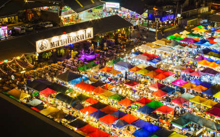 Bangkok, THAILAND - March 18, 2017 : Train Night Market Ratchada, Bangkok Thailand. The famous Bangkok night Market. Coulour full Market. Night barzarのeditorial素材