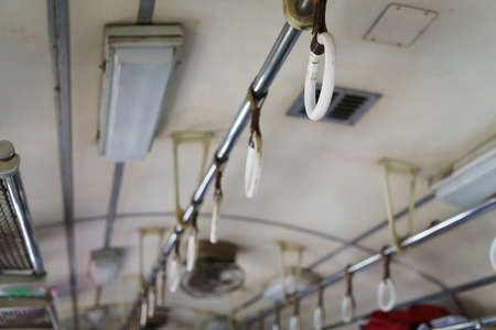 handrail in public vintage retro train transportation in Thailandの写真素材