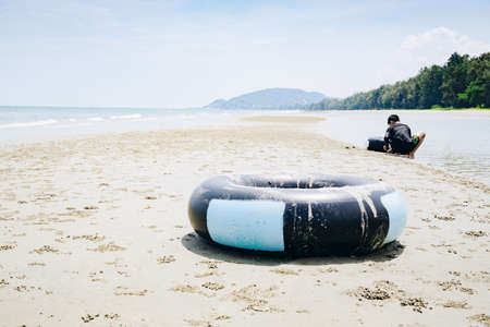 Life Ring on the beach, Life Ring on the sand at Suan Son Pradipat beach, Huahin Thailand - Thailand travel beach backgroundの写真素材