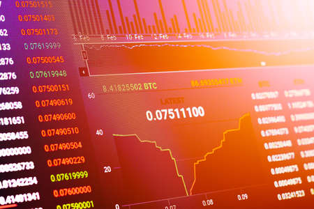 Cryptocurrency stock market trading graph BTC ETH with filter effect. Fintech Investment Financial Internet Technology Concept. Blockchain, Bitcoin and Ethereum Financial Internet Technology Cryptocurrency stock trading Concept.の写真素材