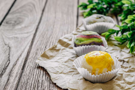 Close up of colorful Chinese Pastries or moon cakes, selective focusの写真素材