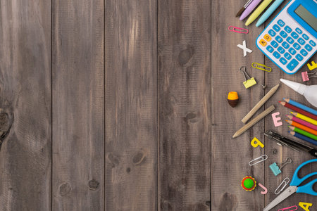 Top view back to school concept and education background concept. School supplies, stationery...