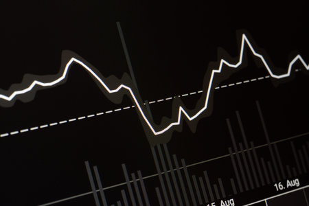 Close up of trend line and volume for Stock exchange graph background, Black and white.