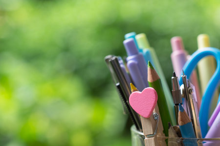 Back to school and office work concept. Still life close up of School supplies and office stationery...