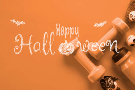 Happy Halloween day with Fitness, Exercise, Working out healthy lifestyle background concept.の写真素材