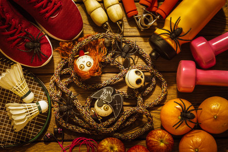 Happy Halloween day with Fitness, Exercise, Working out healthy lifestyle background concept.