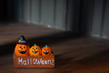 Halloween festival Head Doll Pumpkins  haunted spooky Decoration. Blank space available for your text.の写真素材