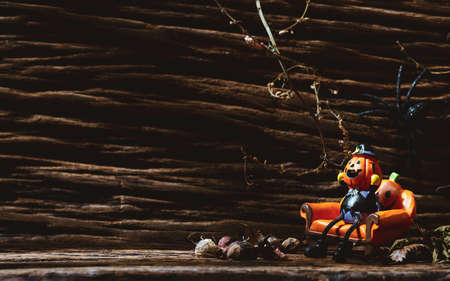 Halloween festival Head Doll Pumpkins  haunted spooky  Decoration . Blank space available for your text.の写真素材