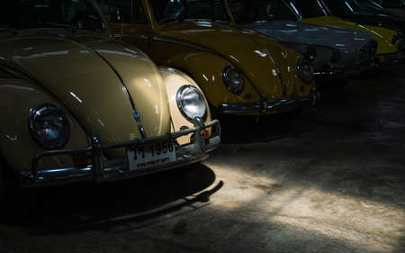 NAKHON PATHOM, THAILAND - AUGUST 19, 2018 : Volkswagen Beatle retro vintage classic old cars display at Jesada Technik Museum is the biggest classic vintage retro old vehicle museum in Thailandのeditorial素材