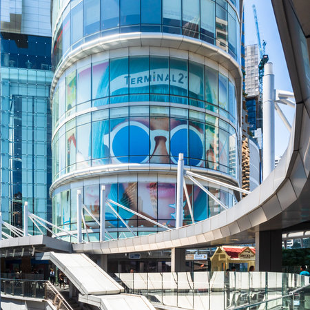 BANGKOK, THAILAND - 12th APRIL 2017: Shopping mall Terminal 21 and walkway at the front side which...