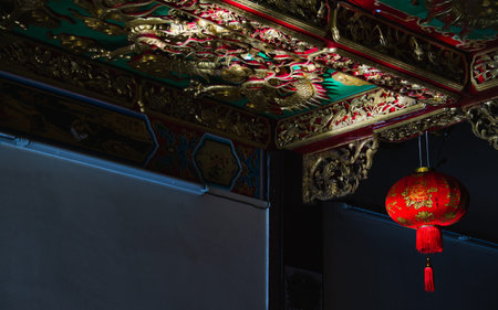 Traditional Red Chinese lantern during Chinese new year festival decorated in Chinese temple