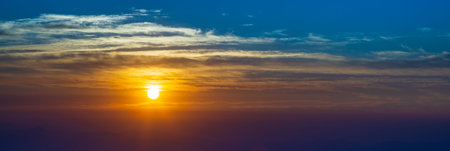Beautiful sun rise and sun set panorama background. Beautiful abstract nature background for website banners.の写真素材