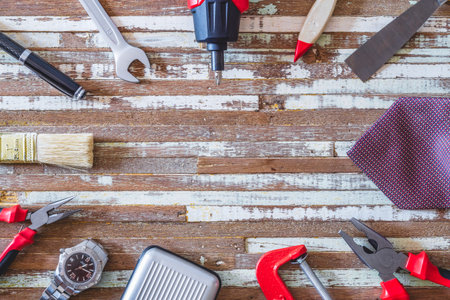 Labor's day and Worker's day background concpet. Blue collar's handy tools and White collar office...