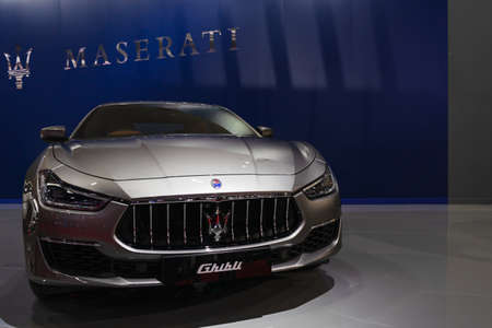 Bangkok, Thailand - March 31, 2019:  Luxury executive car Maserati Ghiblion showcased at The Bangkok International Motor Show 2019 at Impact Arena, Maung Thong Thanee, Thailandのeditorial素材