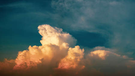 Beautiful panoramic vivid vibrant blue sky with white clouds (filter effect) for web banner.の写真素材