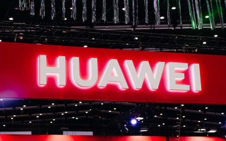 Bangkok, Thailand - June 02, 2019 : Huawei logo in Thailand Mobile Expo 2019 , Huawei is chinese company. Huawei was banned using Google service after been ban by US government.のeditorial素材