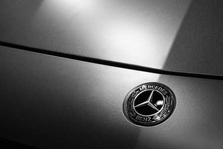 Bangkok, Thailand - July 4, 2019: Mercedes benz logo on the car. Close up of Mercedes benz metal...