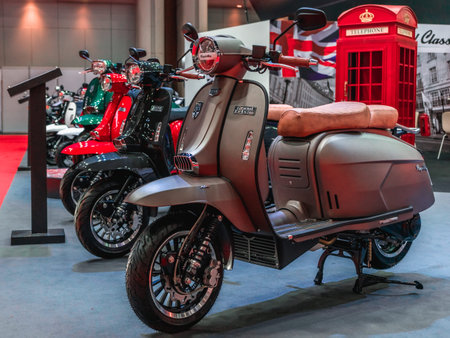 Bangkok, Thailand - August 30, 2019:  Royal Alloy GrandPrix 200 or GP200 classic scooter. Royal...
