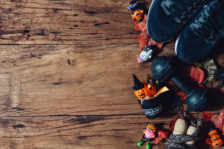 Happy Halloween day with Fitness, Exercise, Working out healthy lifestyle background concept. Flat...