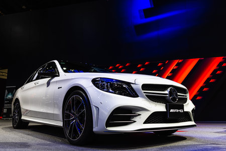 Bangkok, Thailand - December 3, 2019 : The Mercedes Benz E200 AMG display on the Bangkok Motor Expo 2019 in Thailandのeditorial素材