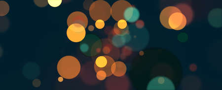 Colorful bokeh abstract panoramic background. Christmas New Year  bokeh lights over dark blue background. 3D rendering illustration abstract festive holiday illumination and decoration concept.の写真素材