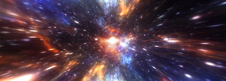 Abstract hyperspace tunnel through space time vortex. 3D illustration Sci-Fi interstellar travel...