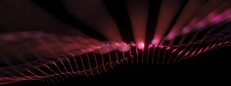 Abstract 3D Illustration Glow Pink Red Canvas Wireframe for Business Technology Background. 3D rendering Flow Grid Digital Cyberspace for Hi-tech, science communications, Data Array, web banner.の写真素材