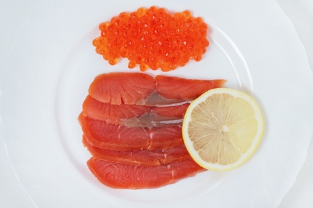 red caviar with pink salmonの写真素材